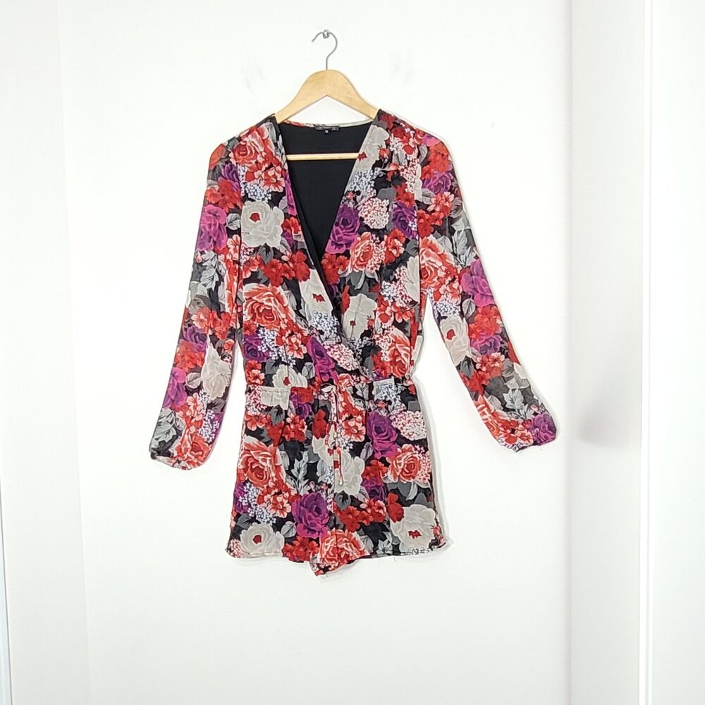Dynamite Floral Multicolor Jumper Long Sleeve Elastic Waist Romper Size Small